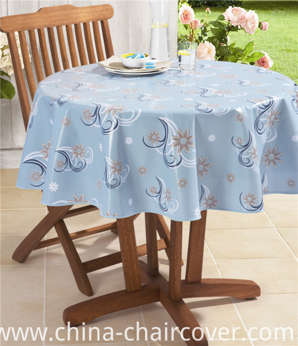 White Round Tablecloth PVC Printed Design Tablecloth with Nonwoven Backing